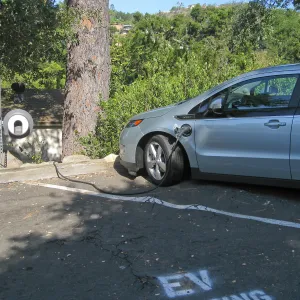 Electric Vehicle charging station in parking lot