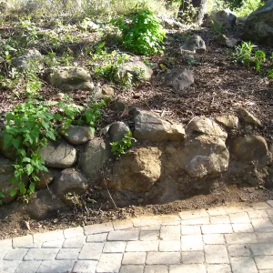 Reconstructed rock wall east side Campbell Bridge