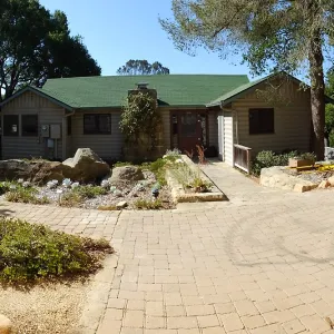 Home Demonstration Garden Renovation, view 1, panorama of north side of Cottage, first day of demolition work