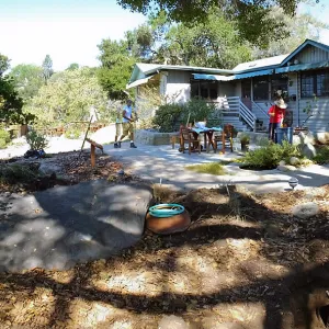 Home Demonstration Garden Renovation, view 12, panorama from southeast of Cottage, first day of demolition work