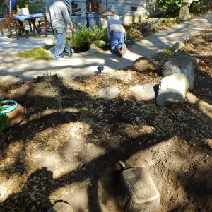 Home Demonstration Garden Renovation, first day of demolition work, irrigation box