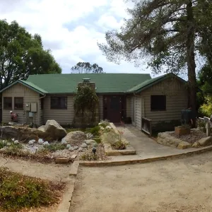 Home Demonstration Garden Renovation, view 1, panorama of north side of Cottage