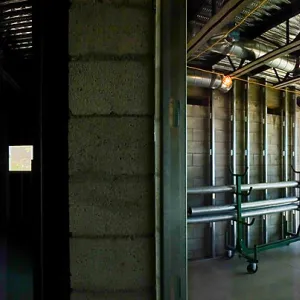 Pritzlaff Conservation Center Construction, panorama at interior entrance to Exhibit Room