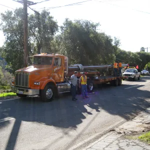 Bridge supports for Campbell Bridge being brought in on Tunnel Road
