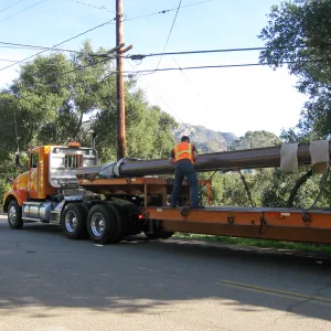 Bridge supports for Campbell Bridge being brought in on Tunnel Road