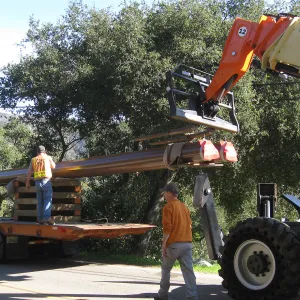 Bridge supports for Campbell Bridge being brought in on Tunnel Road