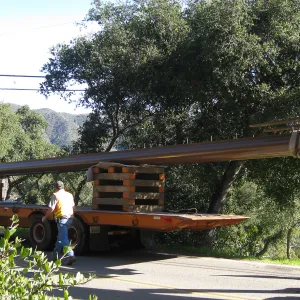 Bridge supports for Campbell Bridge being brought in on Tunnel Road