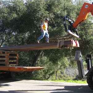 Bridge supports for Campbell Bridge being brought in on Tunnel Road