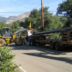 Bridge supports for Campbell Bridge being brought in on Tunnel Road