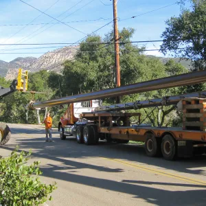 Bridge supports for Campbell Bridge being brought in on Tunnel Road