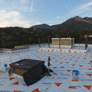 Pritzlaff Conservation Center Construction, looking northwest across roof, temporary waterproofing