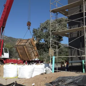 Installation of Island Oaks, flanking the entrance to the new Island Section at the Pritzlaff Conservation Center
