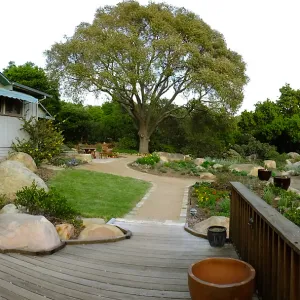 Home Demonstration Garden Renovation, view 26, panorama from deck