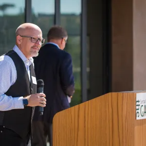 Pritzlaff Conservation Center Ribbon Cutting Celebration, Steve Windhager speaking to guests