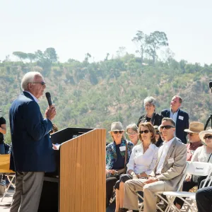 Pritzlaff Conservation Center Ribbon Cutting Celebration, Ed Birch speaking to guests