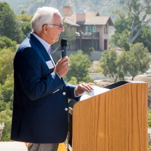 Pritzlaff Conservation Center Ribbon Cutting Celebration, Ed Birch speaking to guests