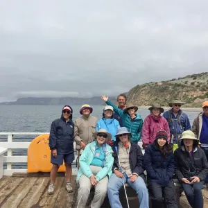 Santa Cruz Island Trip, Group shot on pier (Inge Rose, Larry Disharoon, Rick Zelazny, Diana Blanchard, Diane Fox, Steve Junak, Dale Parks, Jan Stone, Madeline Fay, Michelle Gee, Irene Lam)