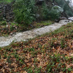Mission Creek above dam during rainstorm