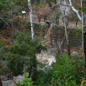 Misson Dam waterfall during rainstorm