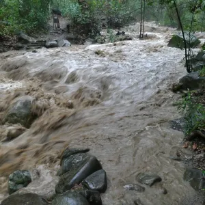 Mission Creek lower crossing during rainstorm