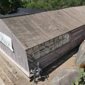 Garden Growers Lath House before start of repairs. Exterior looking southwest.