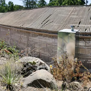 Garden Growers Lath House before start of repairs. Panorama of north side.