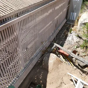 Garden Growers Lath House before start of repairs, water supply line and shutoff valve