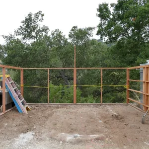 Garden Growers Lath House during repairs, looking west across interior