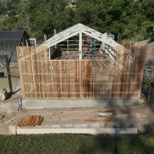 Garden Growers Lath House during repairs, looking west from Coutyard