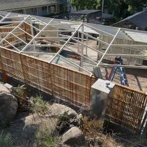 Garden Growers Lath House during repairs, looking southeast