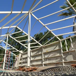 Garden Growers Lath House during repairs, interior looking northwest