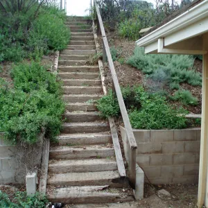 Stairs to upper parking area at north west corner of Horticulture Unit