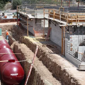 Pritzlaff Conservation Center Construction, Exterior looking northeast, stormwater detention tanks