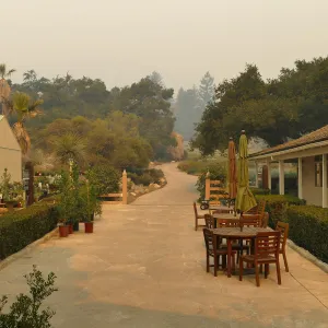 Courtyard in smoke from Thomas Fire