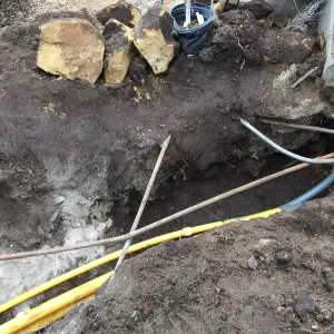 Work on new gas line in Courtyard, northeast corner of Lath House