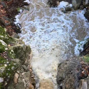 winter storm water, Mission Creek below Mission Dam