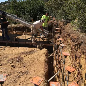 Construction of soil bins in upper parking lot