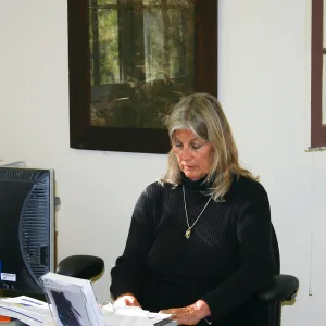Nancy Johnson at work in the Cottage