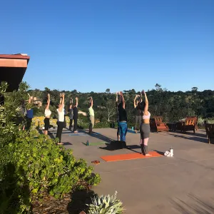 Yoga in the Garden class taught by Michelle Rousseau