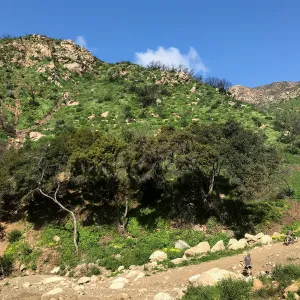 Romero Canyon day trip with Natalie Love, Creek crossing and mountain bikers