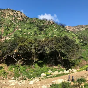 Romero Canyon day trip with Natalie Love, Creek crossing and mountain bikers