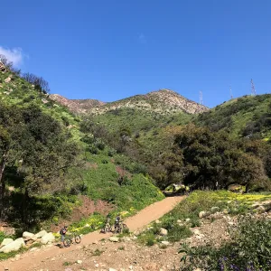 Romero Canyon day trip with Natalie Love, Creek crossing and mountain bikers