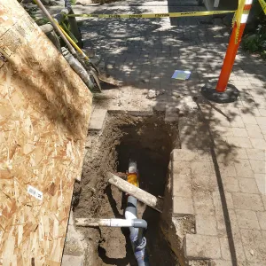 Repaired pipe at top of Arroyo Section, looking south