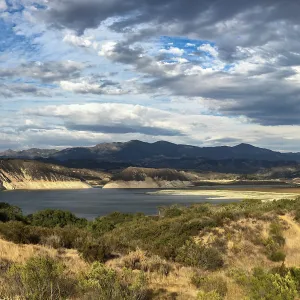 Lake Cachuma near dam showing extremely low water level