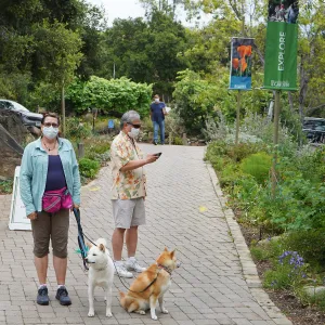 Visitors at entrance, First day of limited reopening to members, after COVID-19 pandemic closure