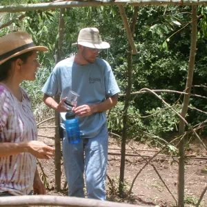 Betsy Lape and Charlie Adams working on the Woodrat House Casita