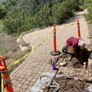 Domestic water pipe repair, east side of Meadow