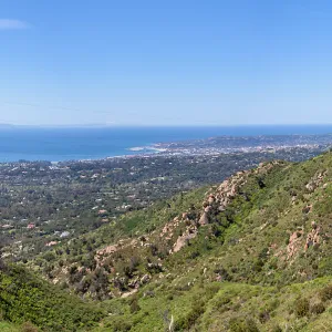 Panorama overlooking Montecito and Santa Barbara , San Ysidro Trail/Edison Catways, Santa Barbara, California, Thomas Fire Survey - Mapping Recovery project