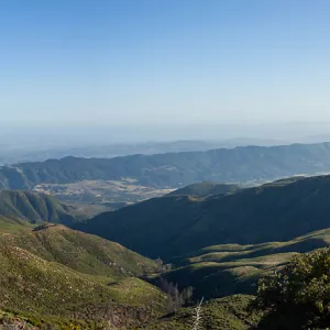 Panorama looking southwest over upper Ojai and towards Sulfur mountains, Foot path/Red reef trail east of Nordhoff Ridge Road, Ojai, CA, Thomas Fire Survey - Mapping Recovery project