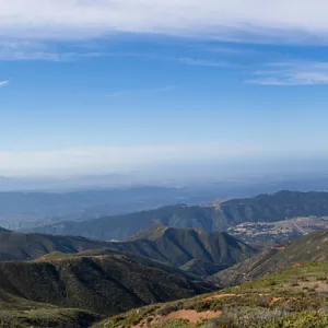 Panorama looking southwest over upper Ojai and towards Sulfur mountains, Elder Camp on Nordhoff Ridge Road, Ojai, CA, Thomas Fire Survey - Mapping Recovery project